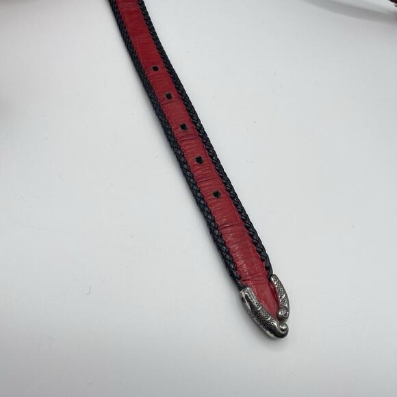 Brighton Reversible Leather Belt Size 32 Black & Red Croc Embossed Pattern - Picture 9 of 10